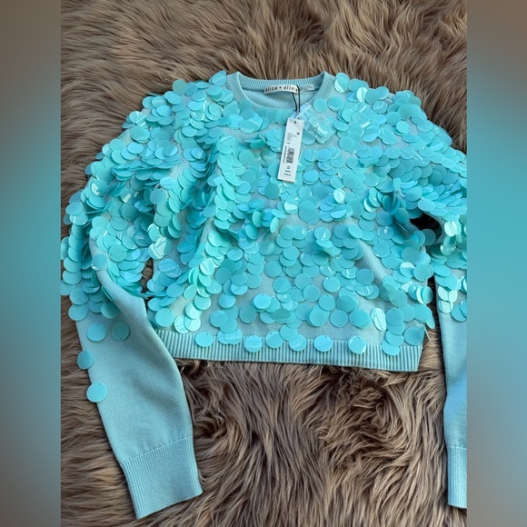 Alice Olivia Wool Aqua Sequin Sweater - Picture 7 of 8